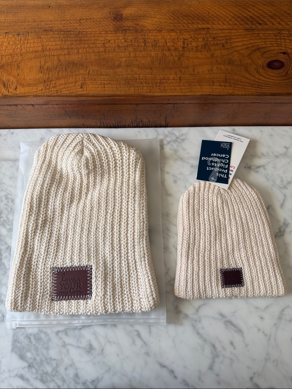 Love Your Melon Matching Adult and Baby Cream Knit Beanie Set